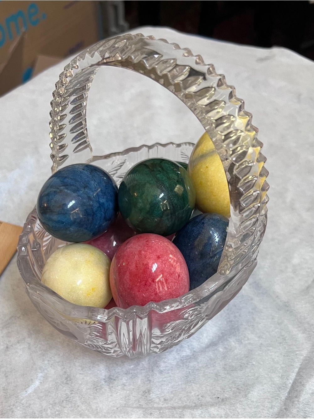 11 Marble Polished Eggs - Green, Red, Yellow, and Blue - Basket NOT Included